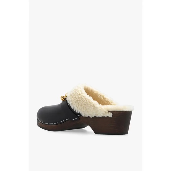 Saint Laurent Le Maillon Shearling Clogs in Black - Picture 14 of 16